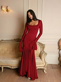 Maxi Dress for Women with Long Sleeves and Flared Hem - 1 - Stylewhipped