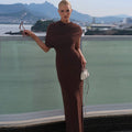 Maxi Dress for Women with Fitted Silhouette and Asymmetric Cape - 1 - Stylewhipped