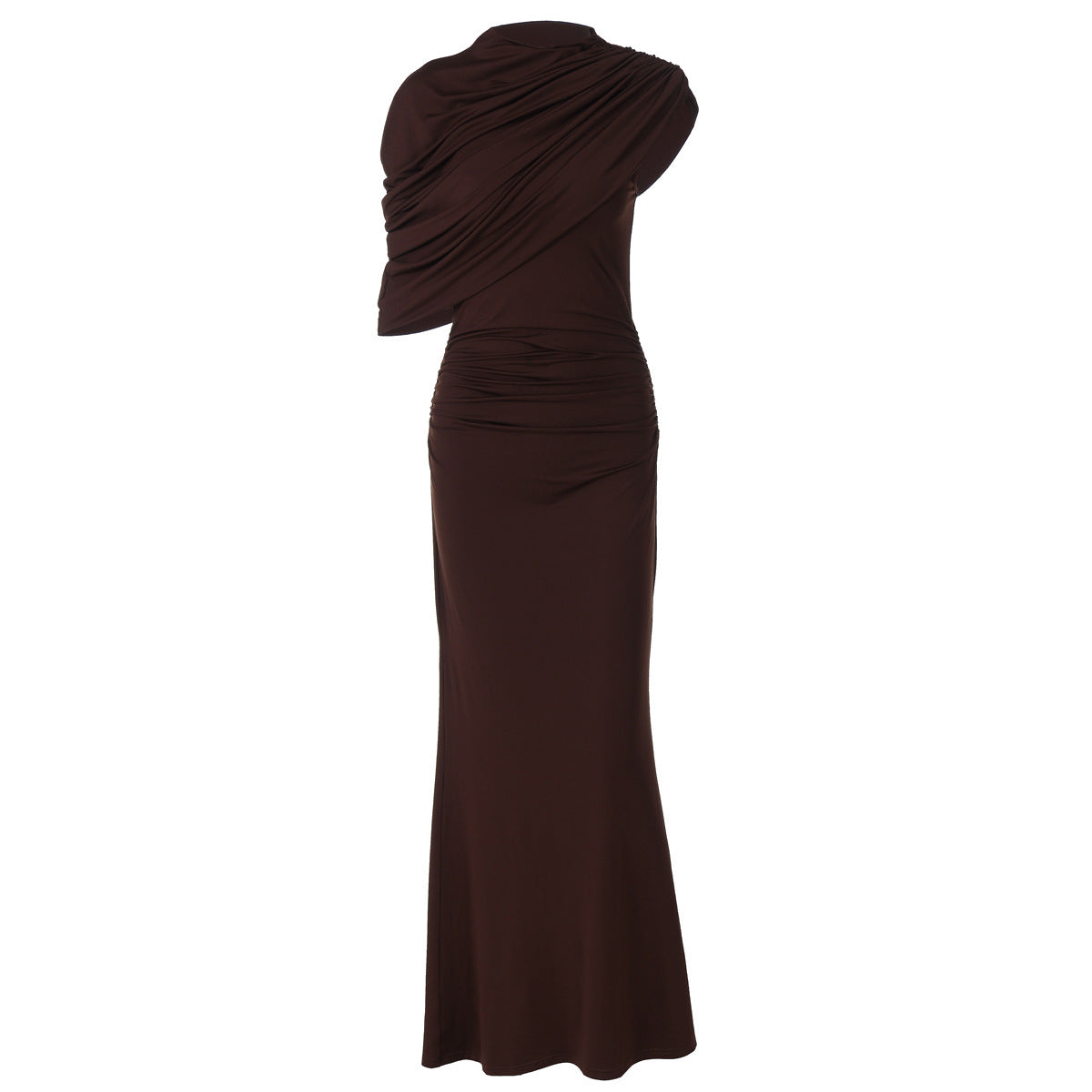 Maxi Dress for Women with Fitted Silhouette and Asymmetric Cape - 7 - Stylewhipped