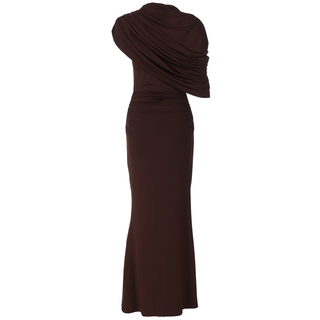 Maxi Dress for Women with Fitted Silhouette and Asymmetric Cape - 8 - Stylewhipped