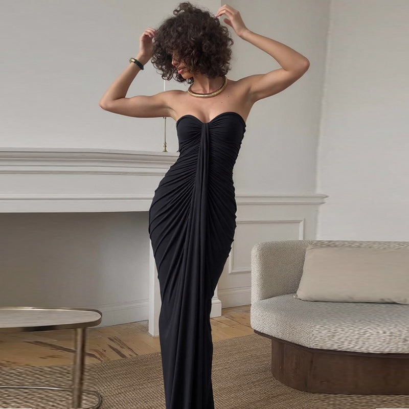 Maxi Dress for Women with Strapless Heart Neckline and Ruching Detail - 4 - Stylewhipped