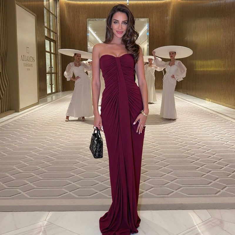 Maxi Dress for Women with Strapless Heart Neckline and Ruching Detail - 9 - Stylewhipped