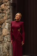 Maxi Dress Women's Fitted Silhouette with Cut-Out Details - 1 - Stylewhipped