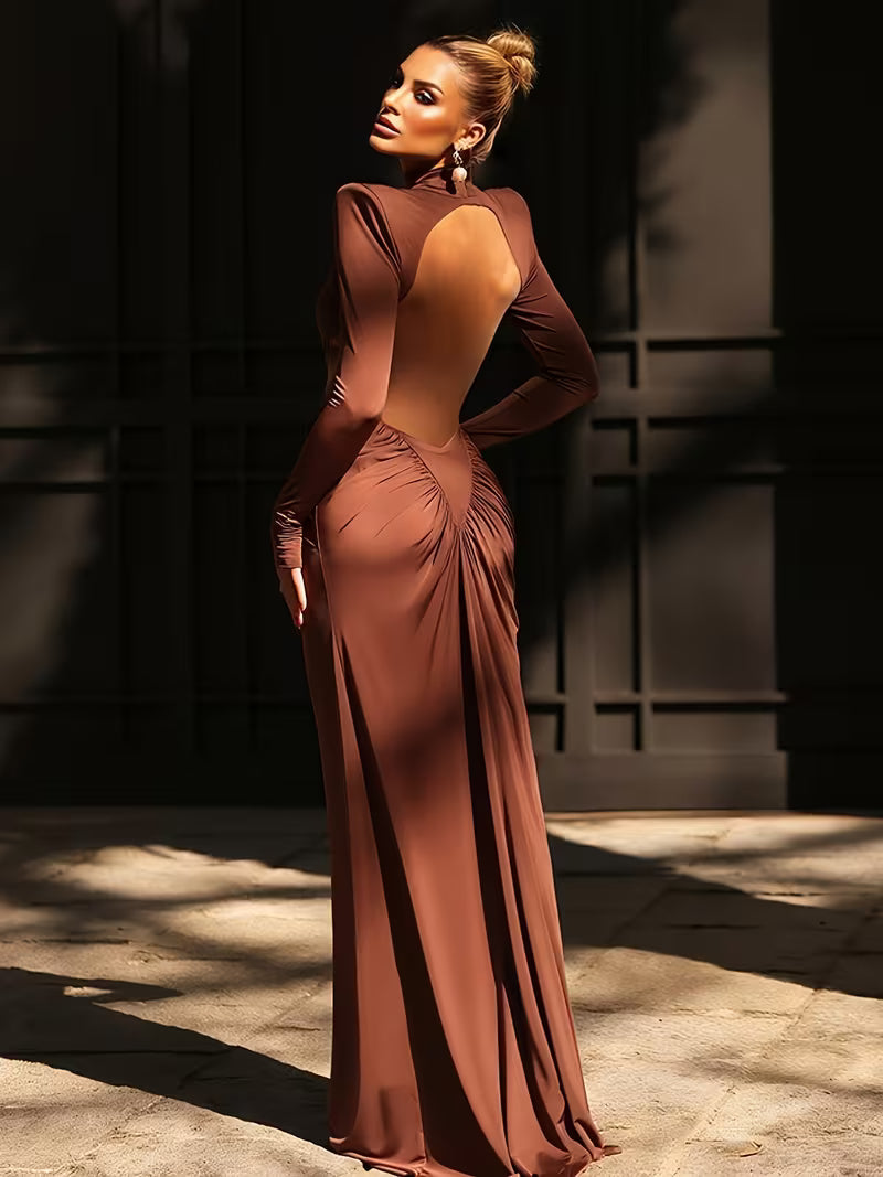 Maxi Dress Women's Fitted Silhouette with Cut-Out Details - 6 - Stylewhipped
