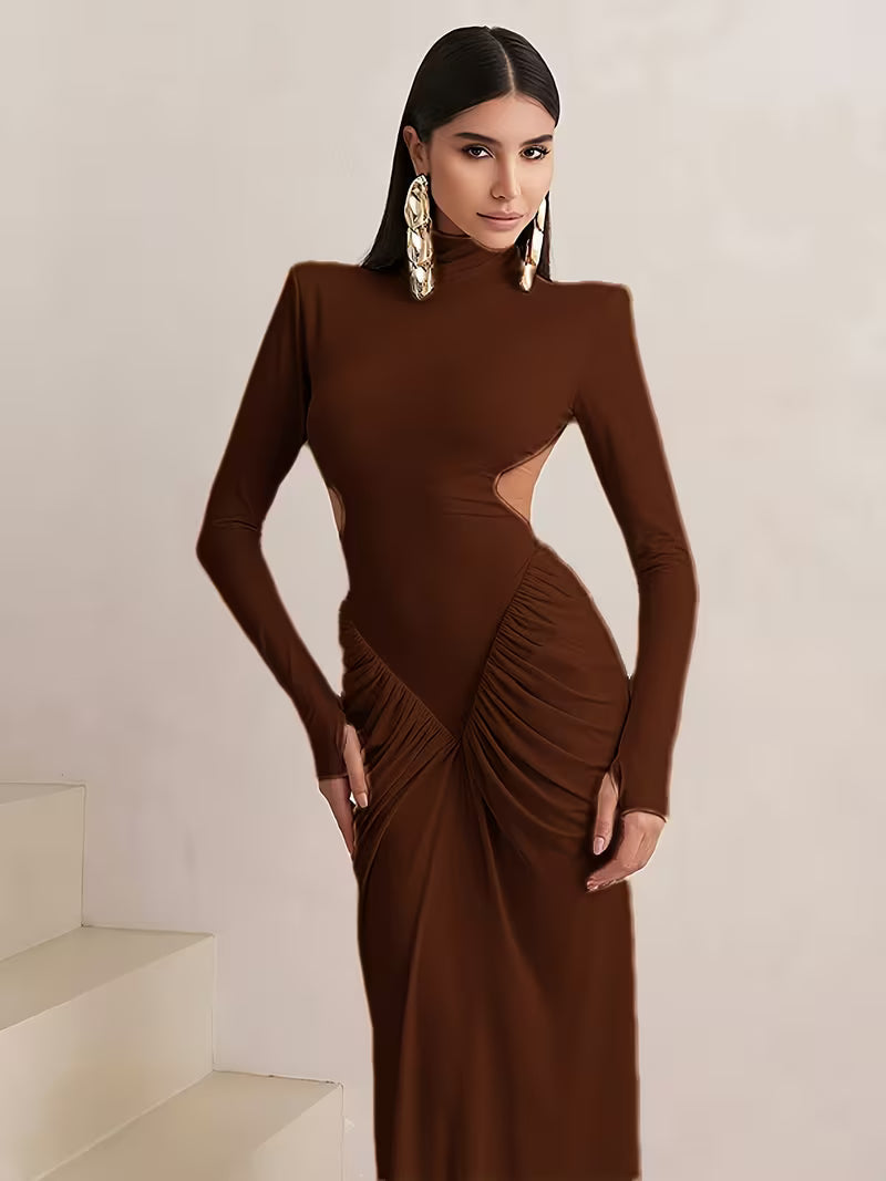 Maxi Dress Women's Fitted Silhouette with Cut-Out Details - 8 - Stylewhipped