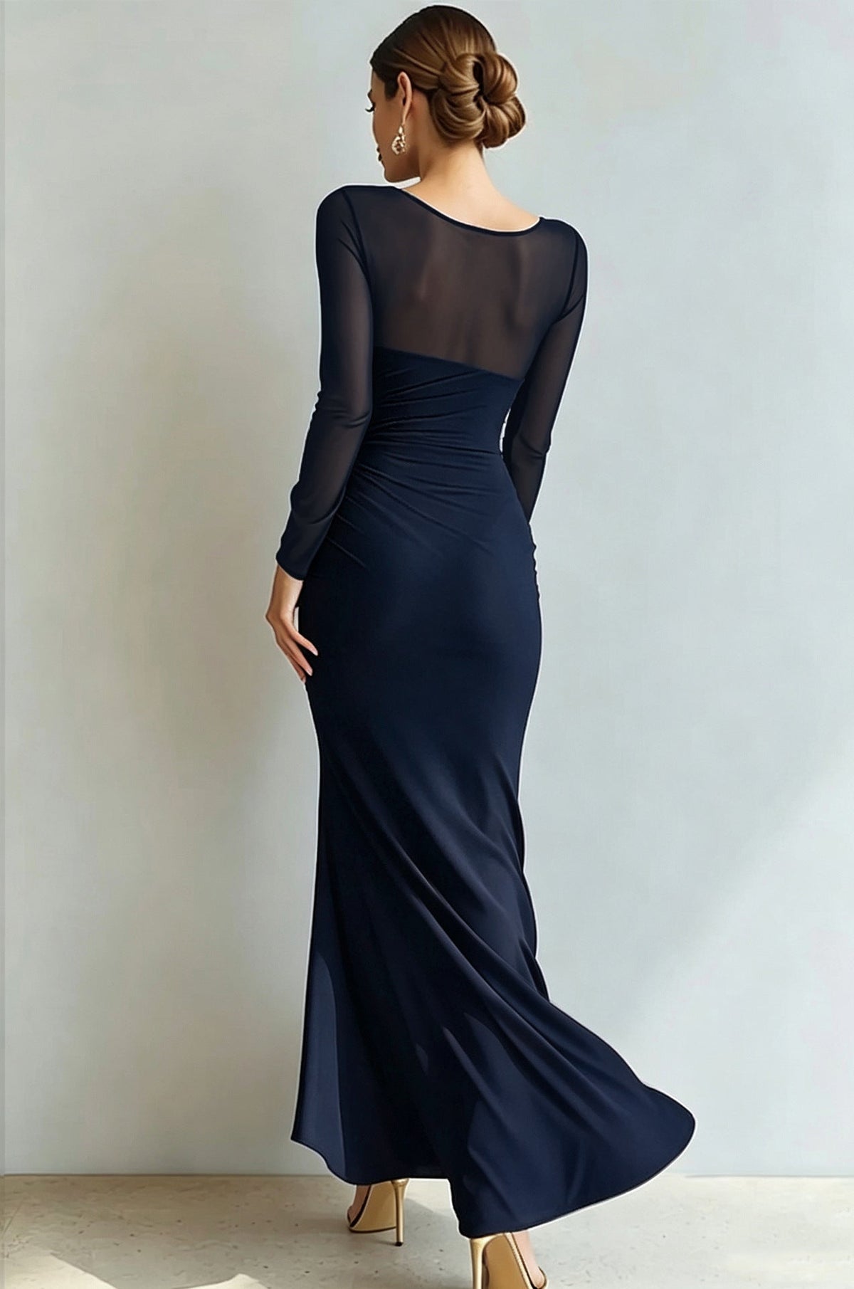 Evening Dress Women's Fitted Silhouette with V-Neckline and Sheer Sleeves - 15 - Stylewhipped