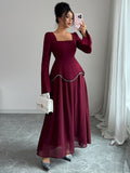 Maxi Dress Women with Square Neck and Flared Hem - 1 - Stylewhipped