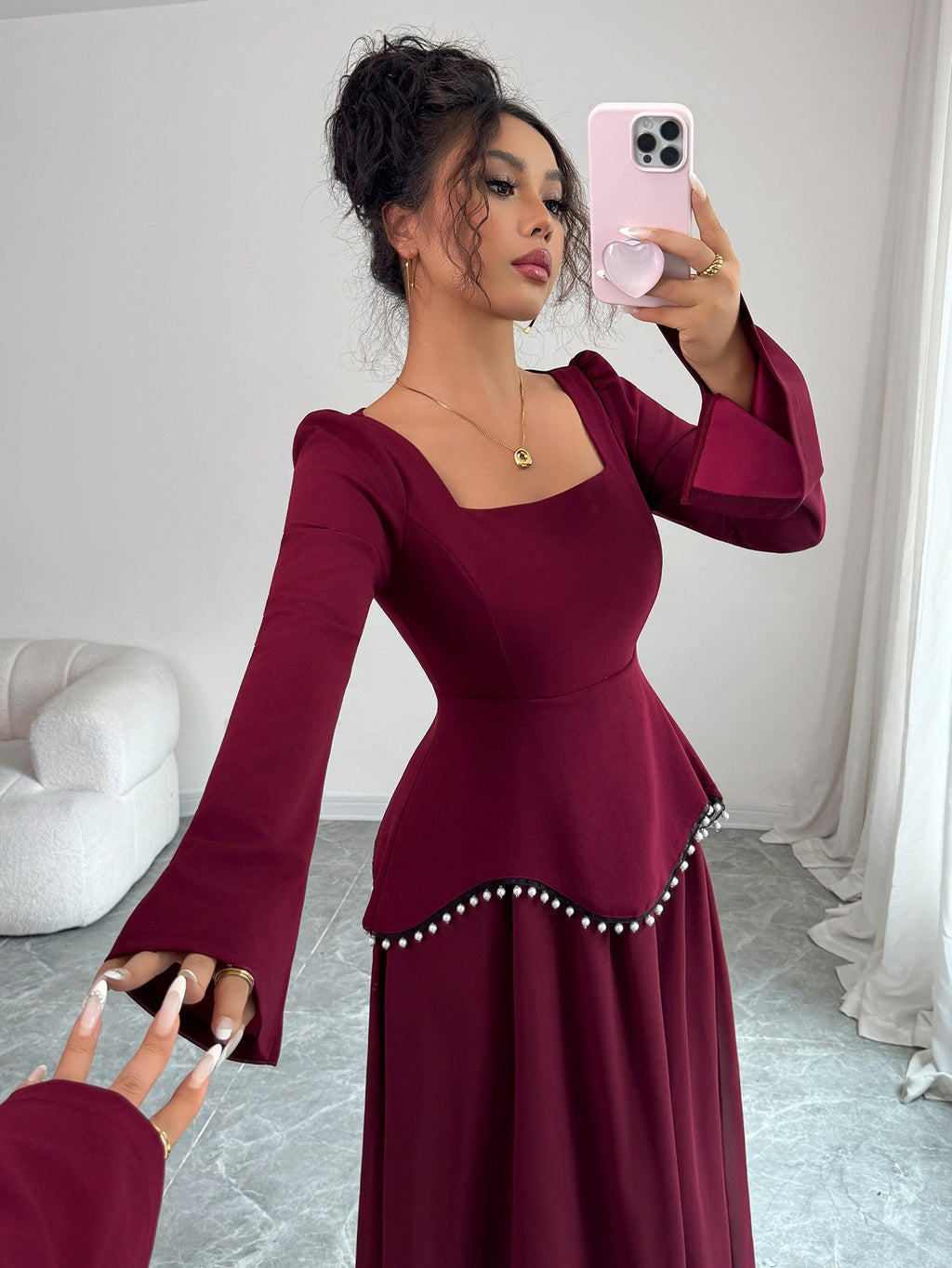 Maxi Dress Women with Square Neck and Flared Hem - 4 - Stylewhipped
