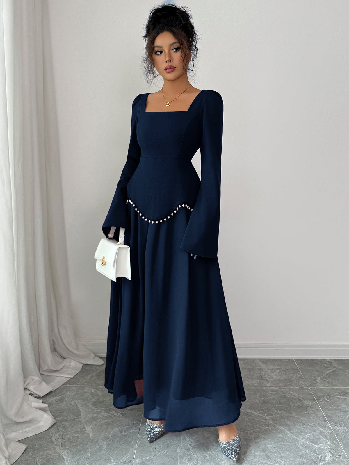 Maxi Dress Women with Square Neck and Flared Hem - 6 - Stylewhipped