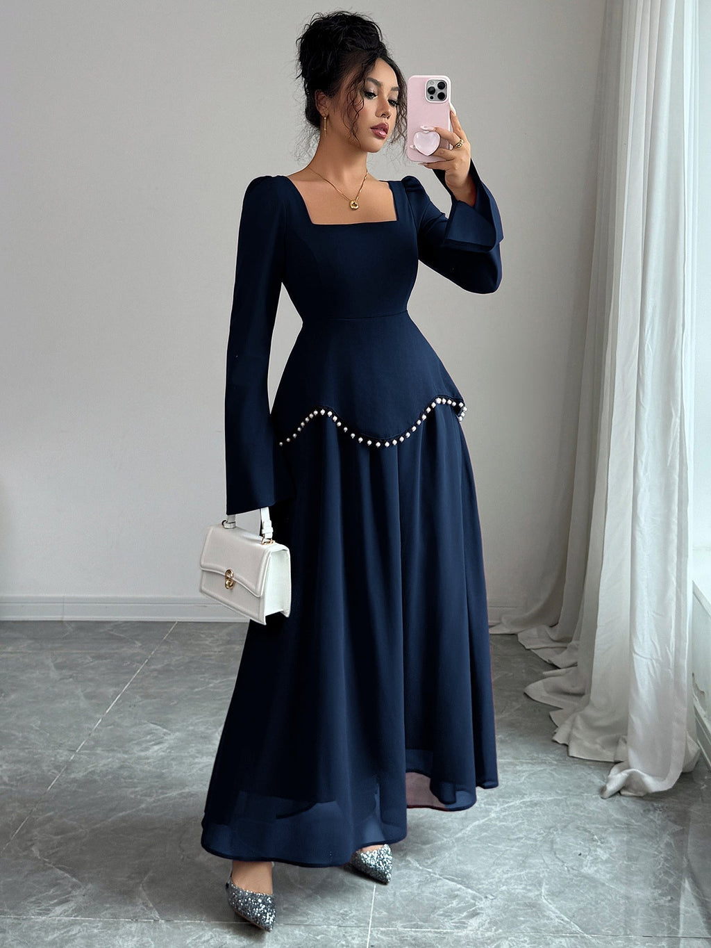 Maxi Dress Women with Square Neck and Flared Hem - 7 - Stylewhipped