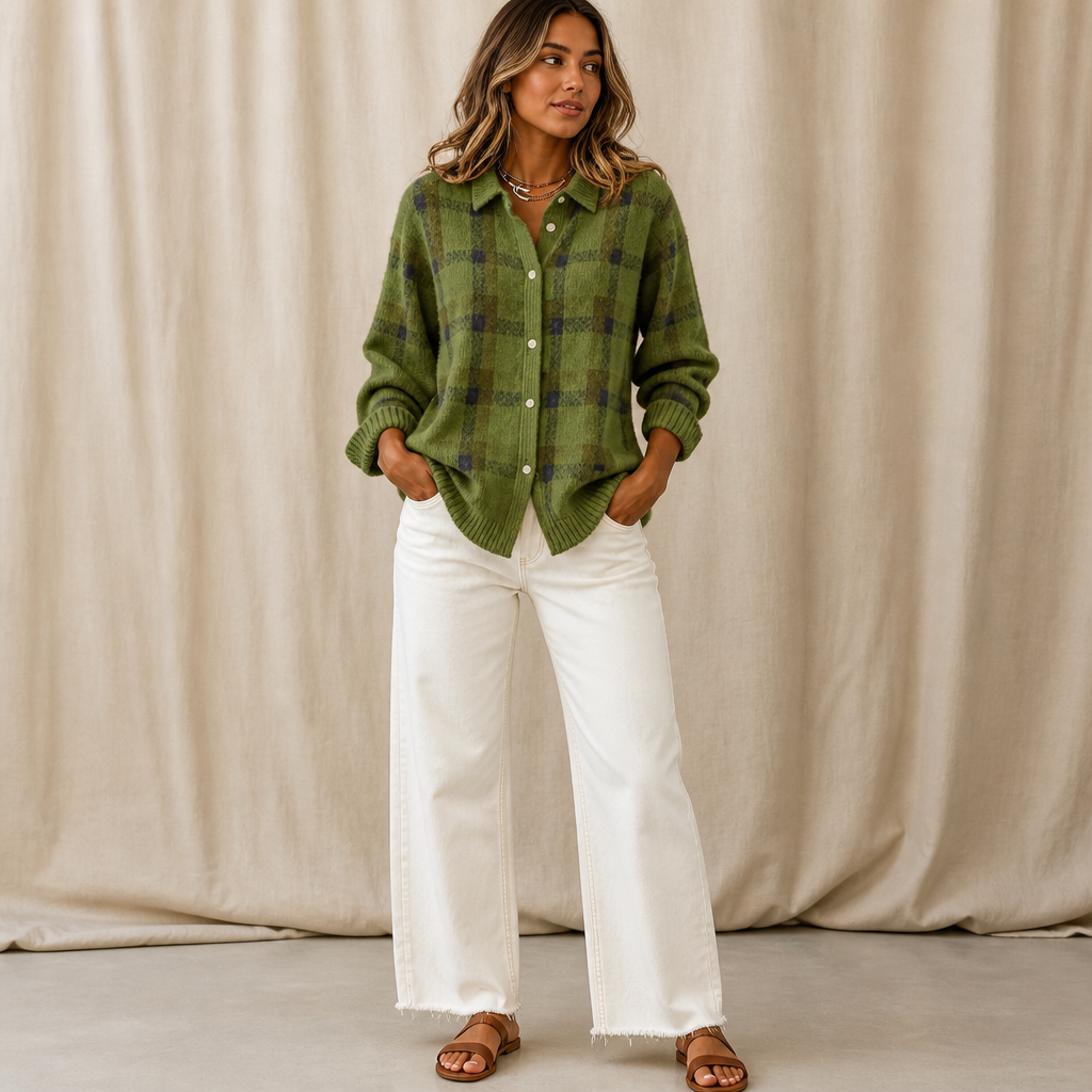 Check Pattern Women's Cardigan with Button Front - 6 - Stylewhipped