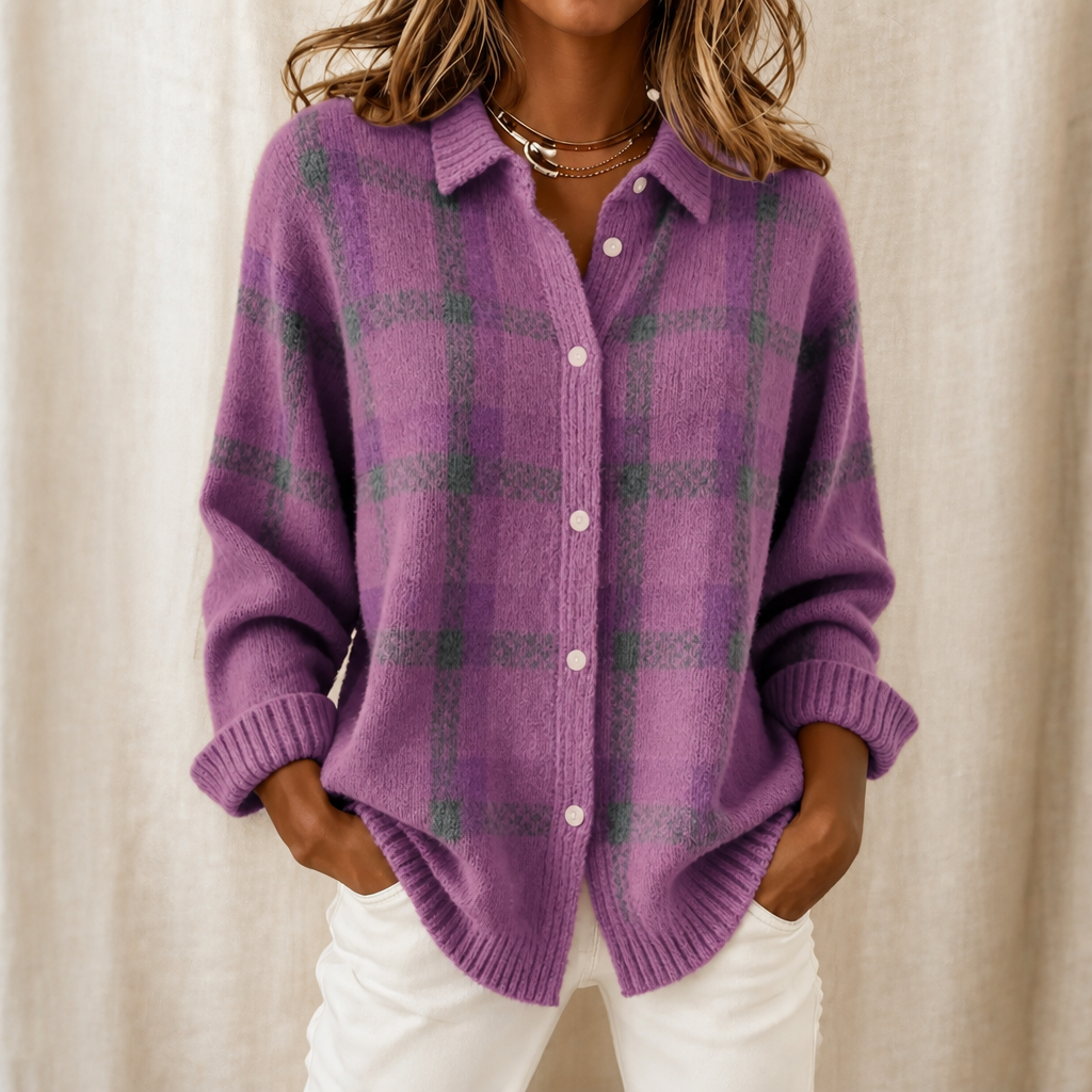 Check Pattern Women's Cardigan with Button Front - 8 - Stylewhipped