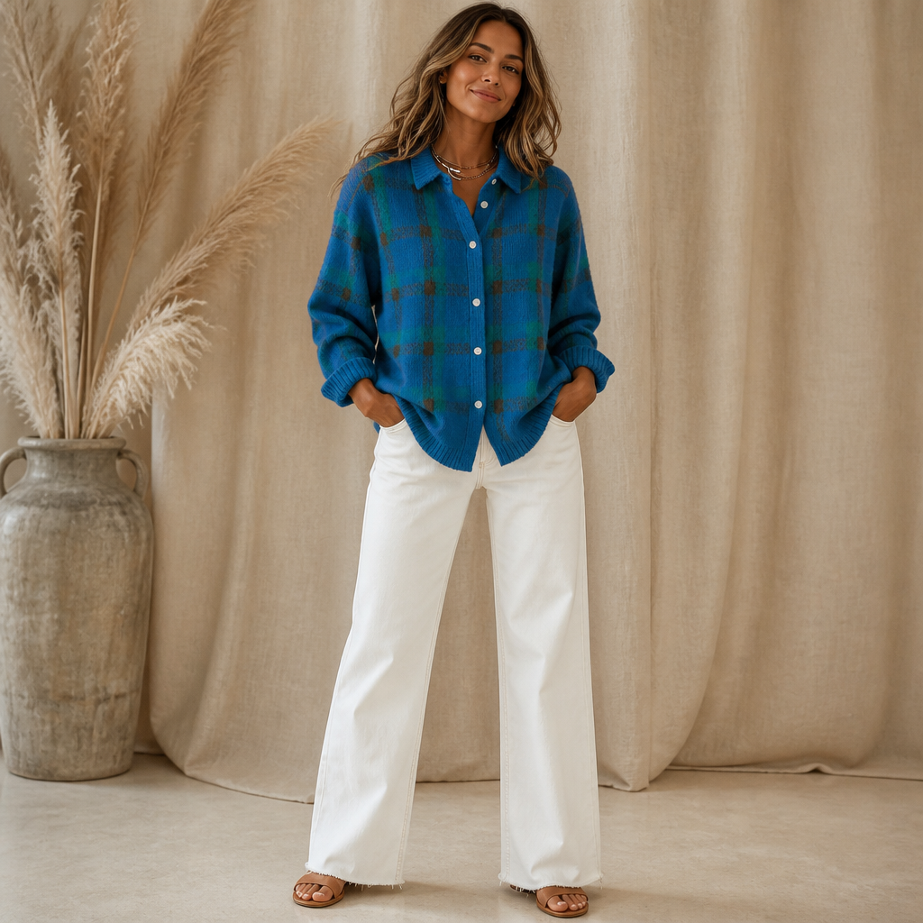 Check Pattern Women's Cardigan with Button Front - 9 - Stylewhipped