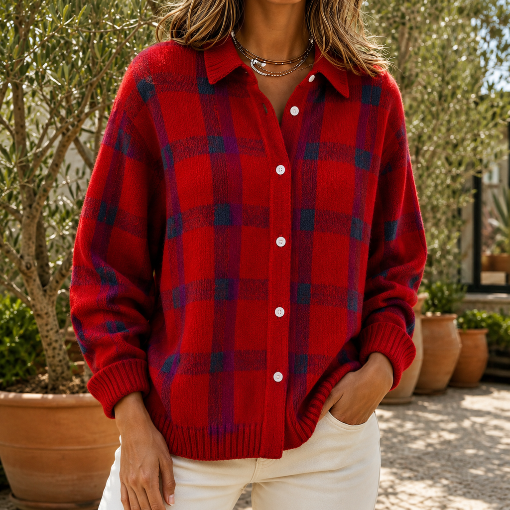 Checked Shirt for Women in Blue and Orange with Button Detail - 4 - Stylewhipped