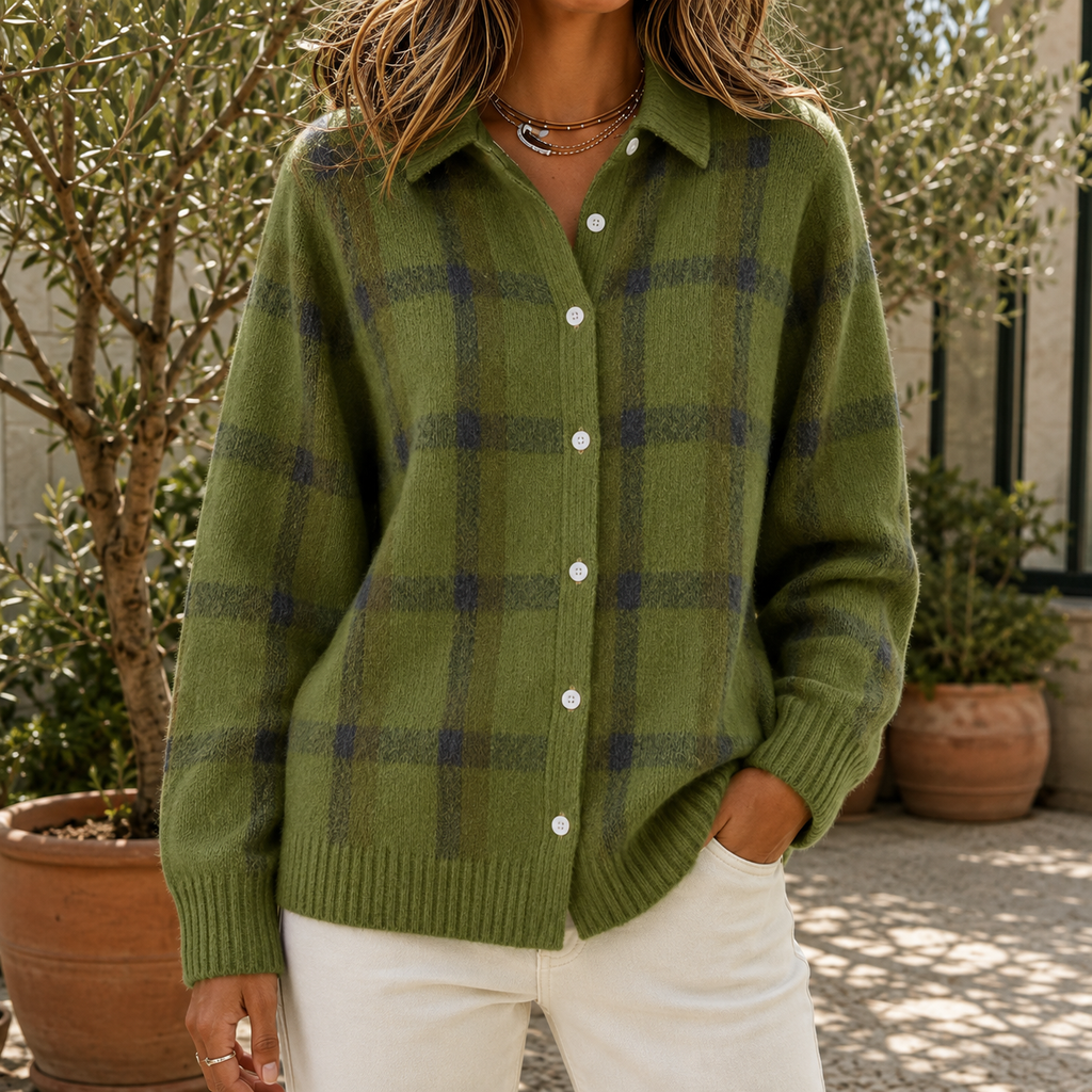 Checked Shirt for Women in Blue and Orange with Button Detail - 5 - Stylewhipped