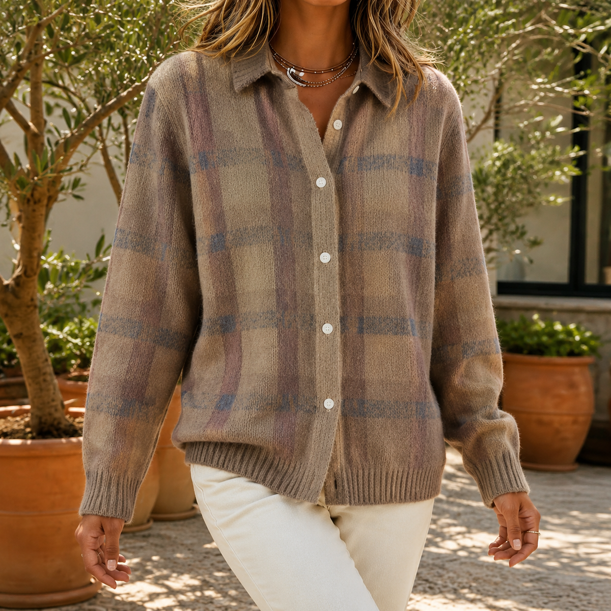 Checked Shirt for Women in Blue and Orange with Button Detail - 6 - Stylewhipped