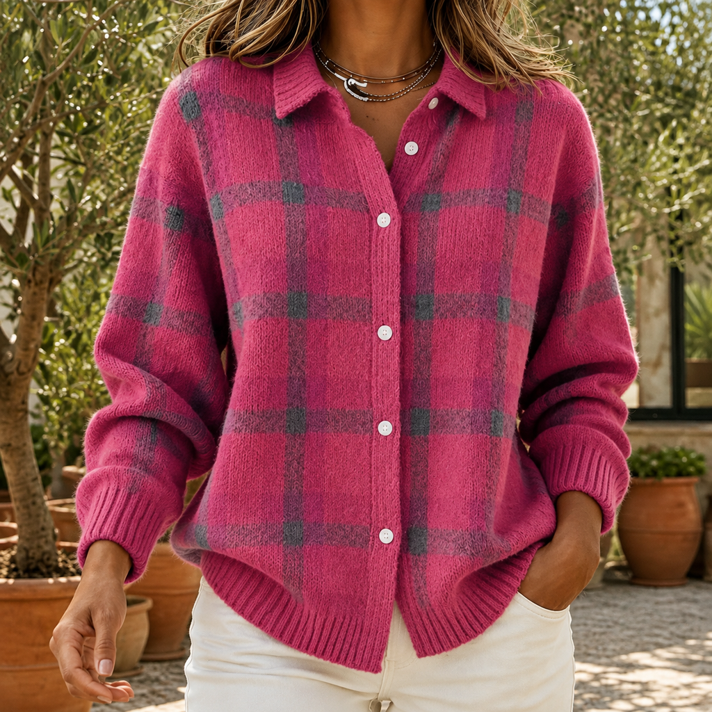 Checked Shirt for Women in Blue and Orange with Button Detail - 7 - Stylewhipped