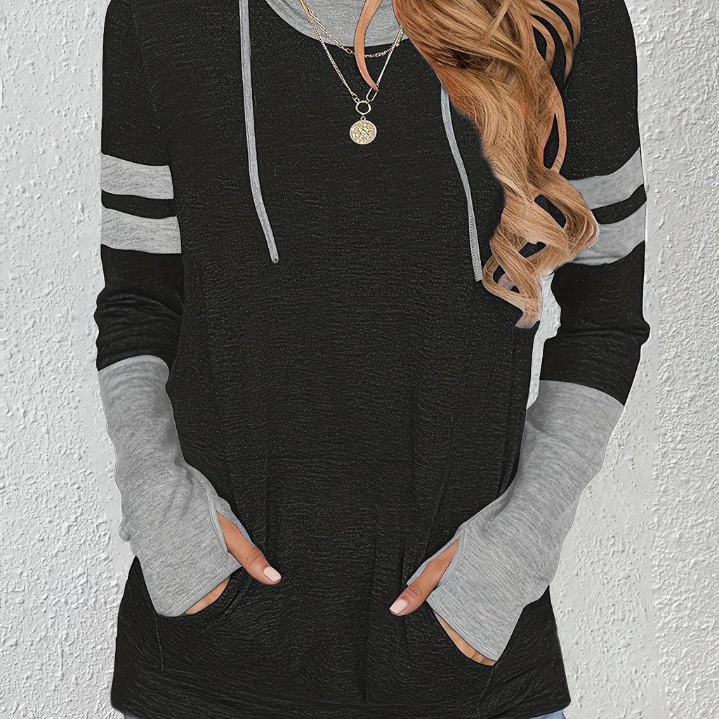 Hoodie Women Long Sleeve with Sporty Stripe Accents - 1 - Stylewhipped