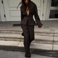 Tailored Women's Blazer and Wide Leg Trousers with V-Neck - 1 - Stylewhipped