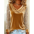 Draped Neck Women's Blouse with Sequin Sleeves - 1 - Stylewhipped