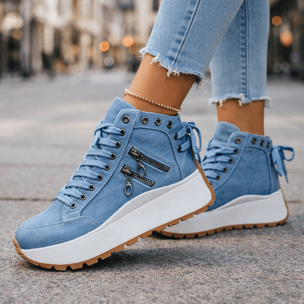 High-Top Sneakers Women with Side Zipper and Chunky Sole - 1 - Stylewhipped