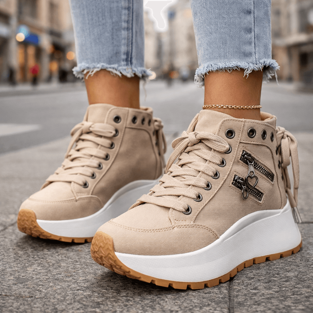High-Top Sneakers Women with Side Zipper and Chunky Sole - 2 - Stylewhipped