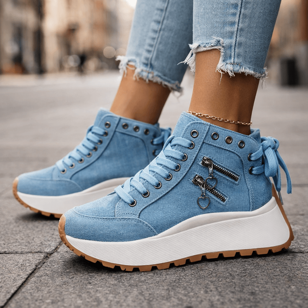 High-Top Sneakers Women with Side Zipper and Chunky Sole - 4 - Stylewhipped