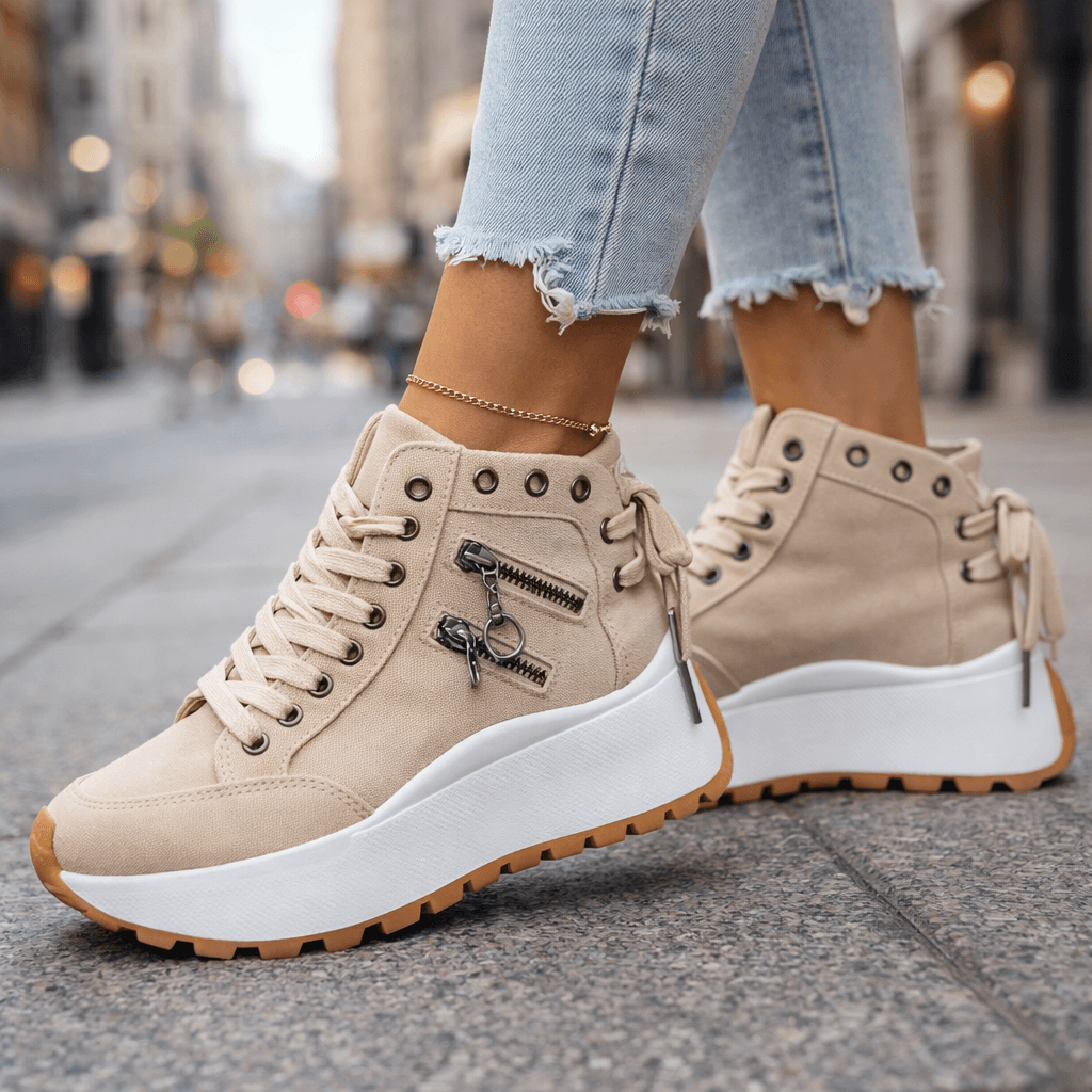 High-Top Sneakers Women with Side Zipper and Chunky Sole - 6 - Stylewhipped