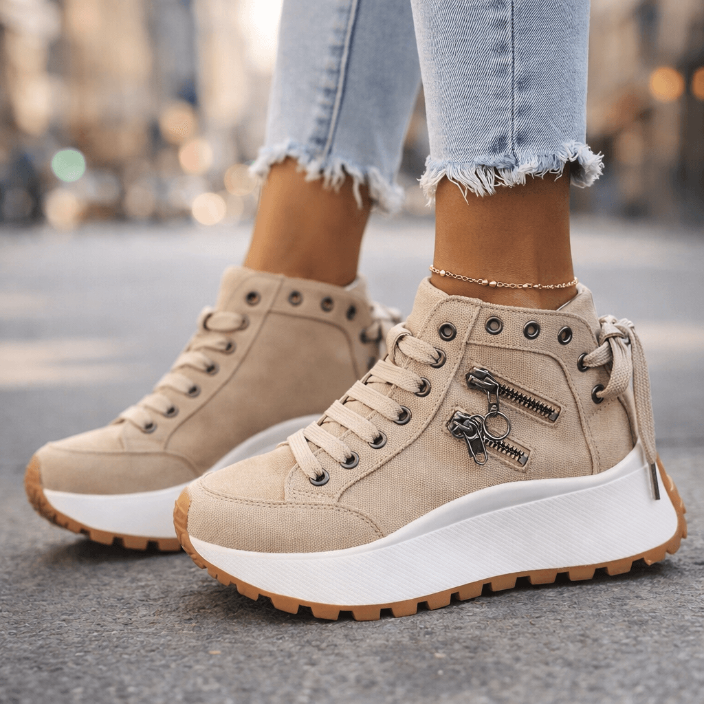 High-Top Sneakers Women with Side Zipper and Chunky Sole - 7 - Stylewhipped