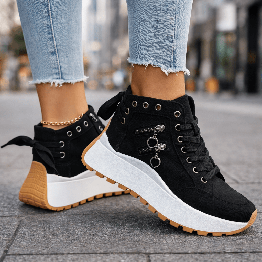 High-Top Sneakers Women with Side Zipper and Chunky Sole - 8 - Stylewhipped