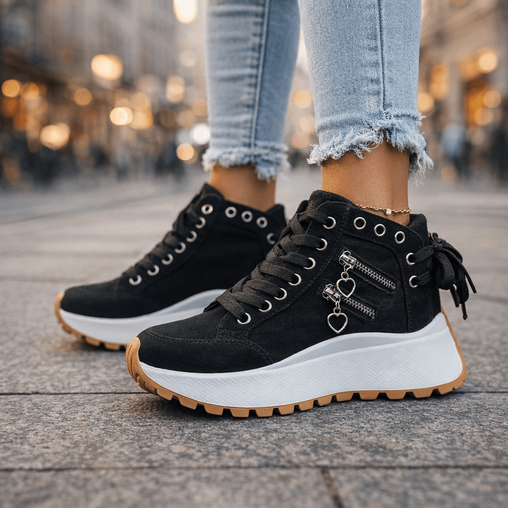 High-Top Sneakers Women with Side Zipper and Chunky Sole - 9 - Stylewhipped