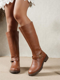 Knee-High Women's Riding Boots with Buckle Detail - 1 - Stylewhipped