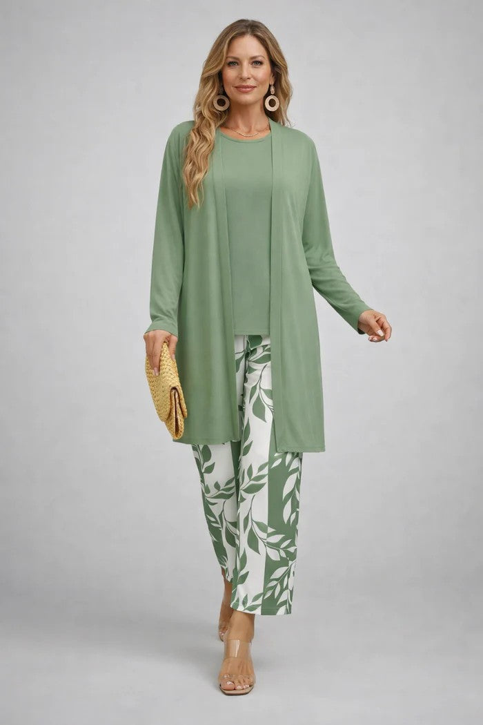 Coordinated Women's Outfit with Long Jacket and Floral Trousers - 1 - Stylewhipped