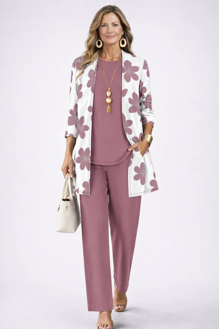Coordinated Women's Outfit with Long Jacket and Floral Trousers - 2 - Stylewhipped