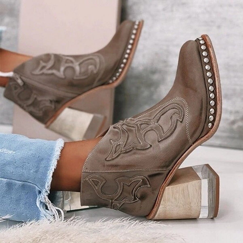 Block Heel Ankle Boots for Women in Black with Embellished Detail - 3 - Stylewhipped