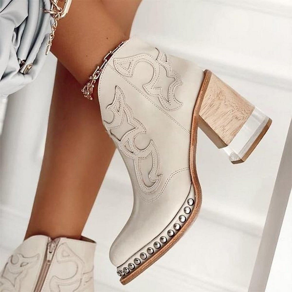 Block Heel Ankle Boots for Women in Black with Embellished Detail - 5 - Stylewhipped