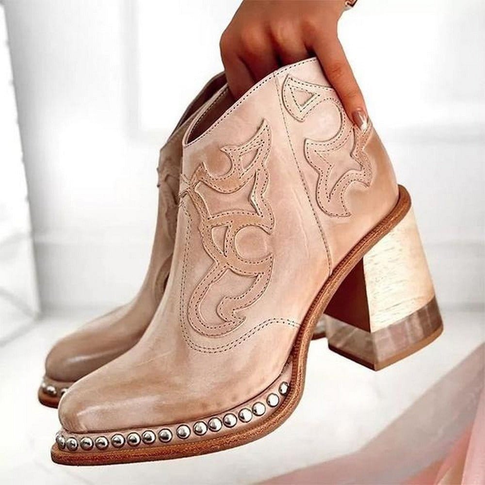 Block Heel Ankle Boots for Women in Black with Embellished Detail - 6 - Stylewhipped