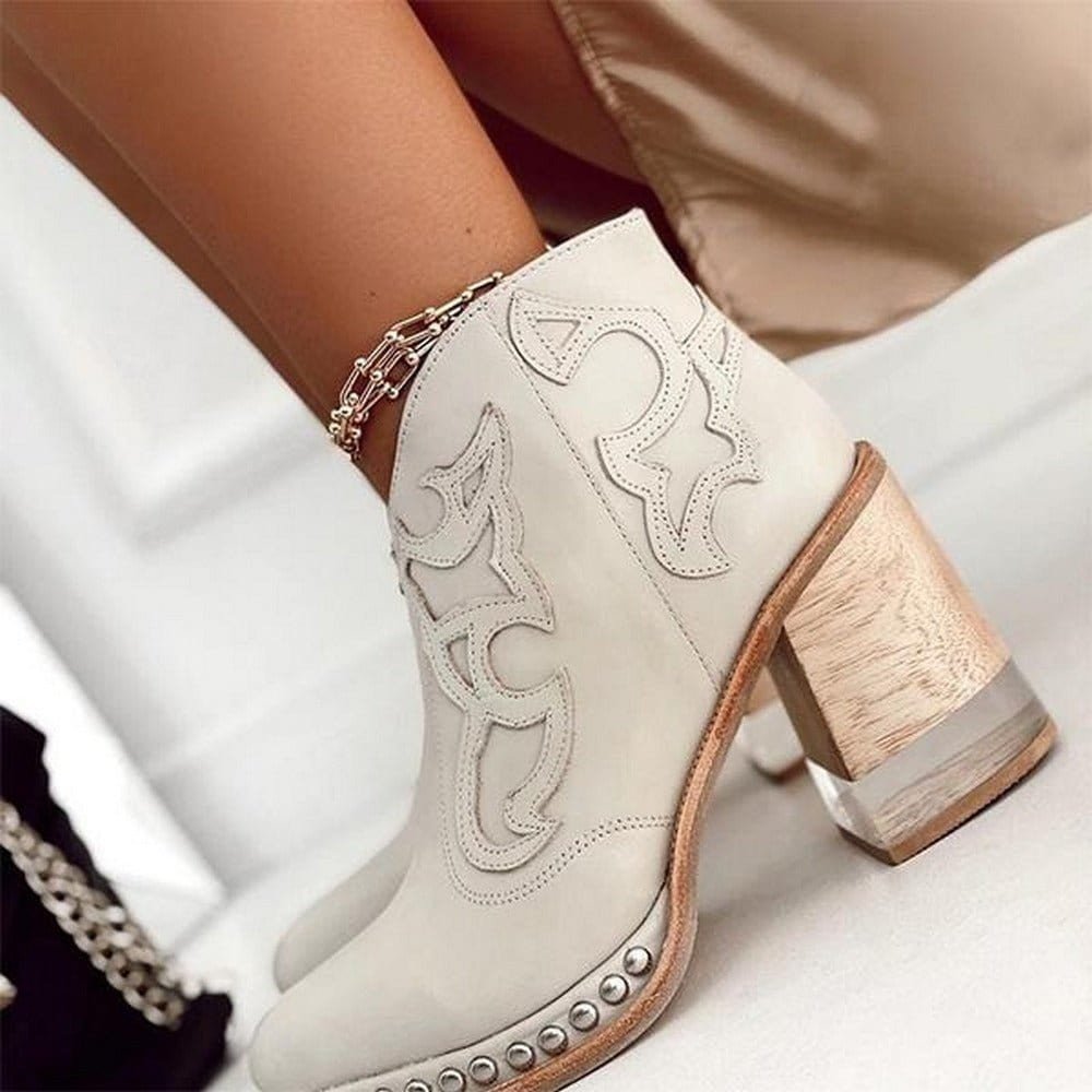 Block Heel Ankle Boots for Women in Black with Embellished Detail - 7 - Stylewhipped