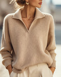 Casual Women's Pullover Sweater with V-Neck and Relaxed Fit - 1 - Stylewhipped