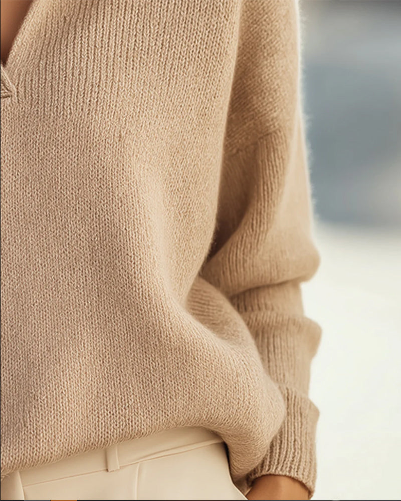 Casual Women's Pullover Sweater with V-Neck and Relaxed Fit - 2 - Stylewhipped
