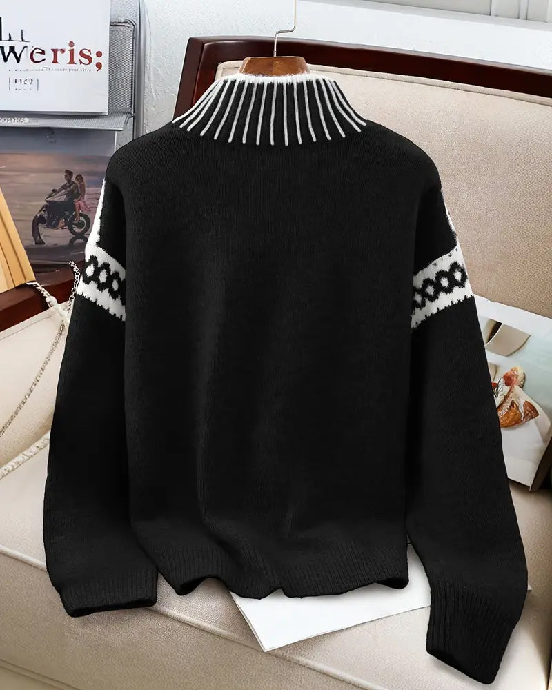 Ladies' High Neck Pullover with Nordic Pattern - 10 - Stylewhipped