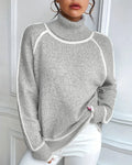 Women's Sweater with High Neck and Contrast Trim - 1 - Stylewhipped