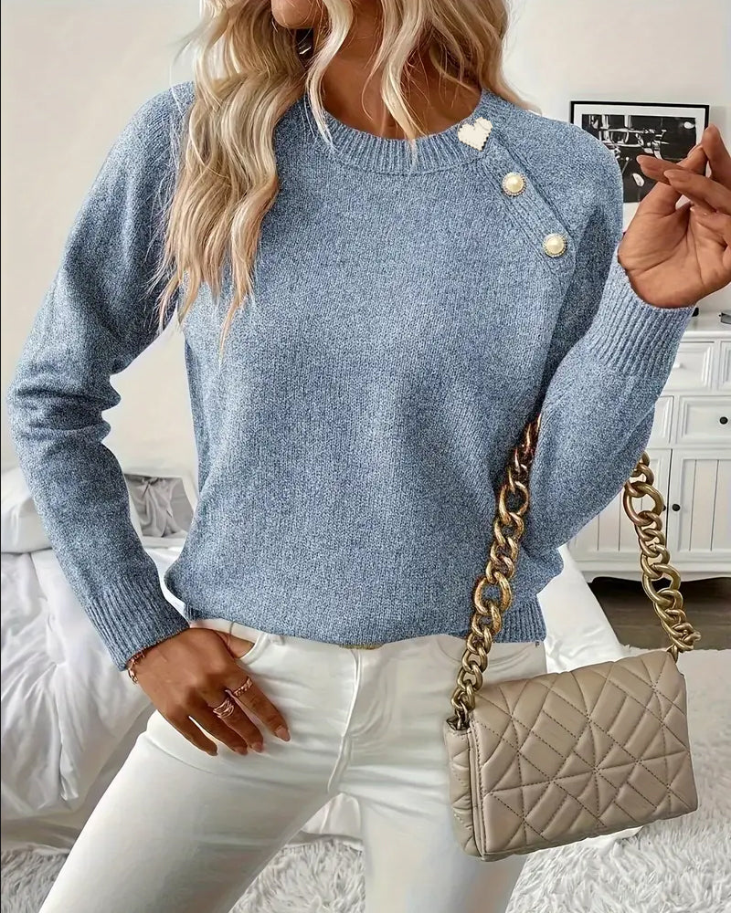 Chic Women's Pullover with Stylish Raglan Sleeves and Button Accents - 11 - Stylewhipped