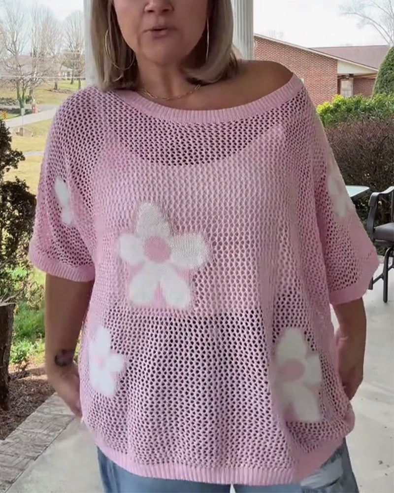 Floral Print Women's Oversized Pullover with Short Sleeves - 1 - Stylewhipped