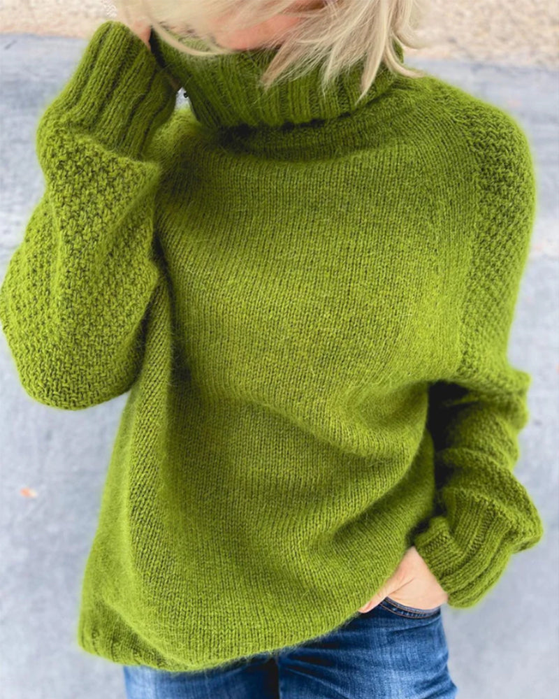 Pullover Women’s Relaxed Fit High Neck Sweater in Bright Green - 2 - Stylewhipped