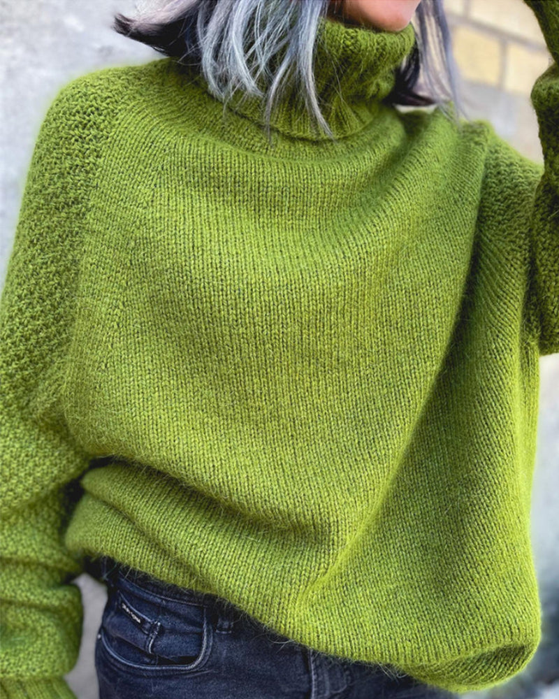 Pullover Women’s Relaxed Fit High Neck Sweater in Bright Green - 3 - Stylewhipped