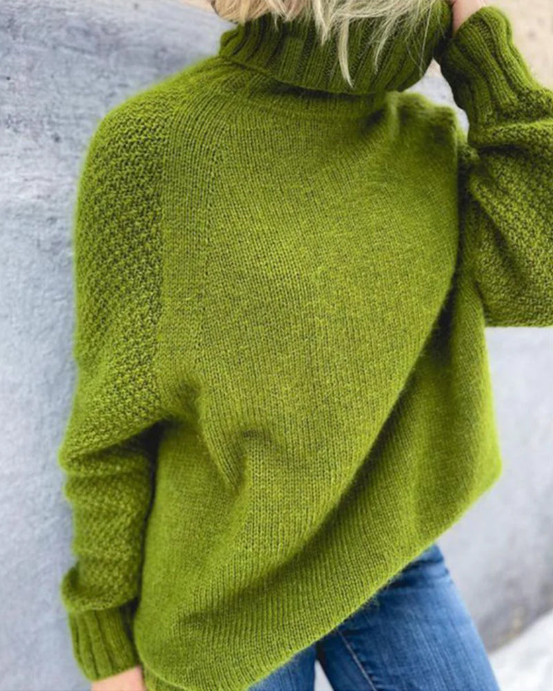 Pullover Women’s Relaxed Fit High Neck Sweater in Bright Green - 4 - Stylewhipped