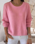Ladies' Pink Pullover Sweater with Round Neck and Long Sleeves - 1 - Stylewhipped