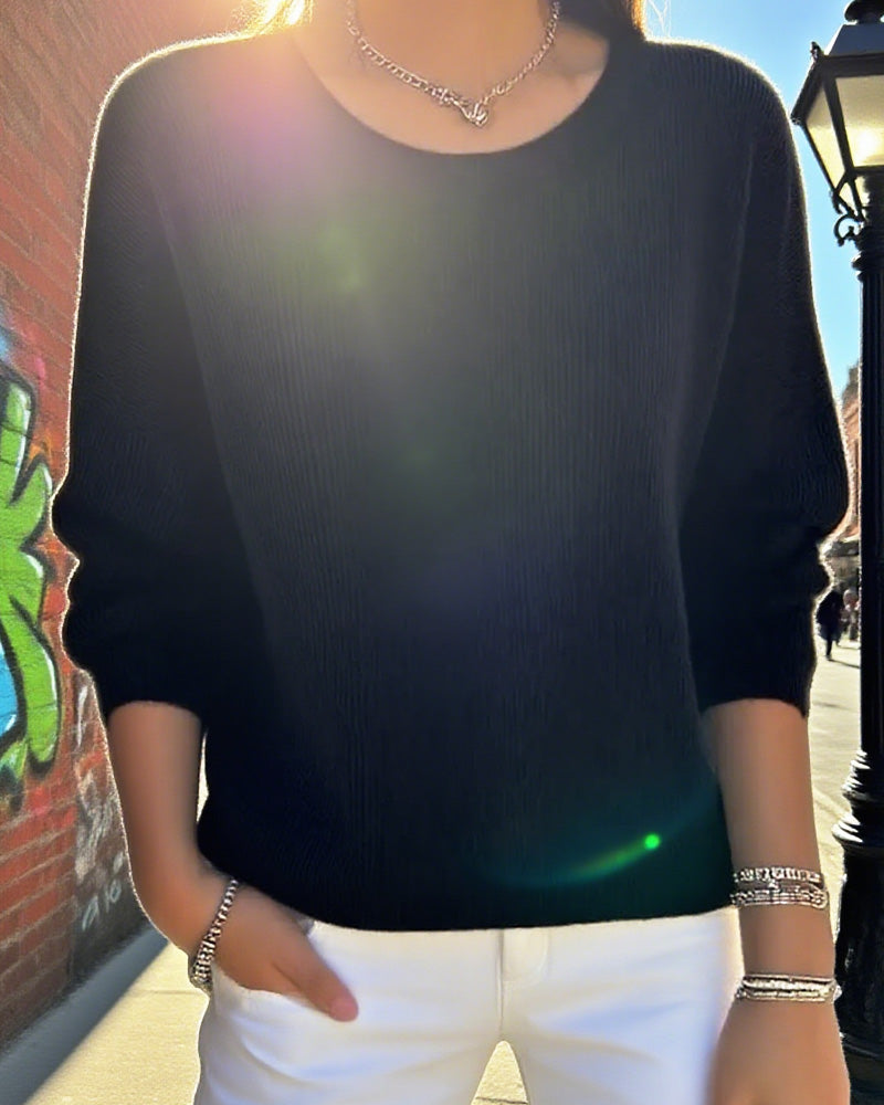Ladies' Pink Pullover Sweater with Round Neck and Long Sleeves - 7 - Stylewhipped