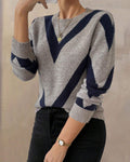 Sweater Women V-Neck Cut with Bold Chevron Pattern - 1 - Stylewhipped